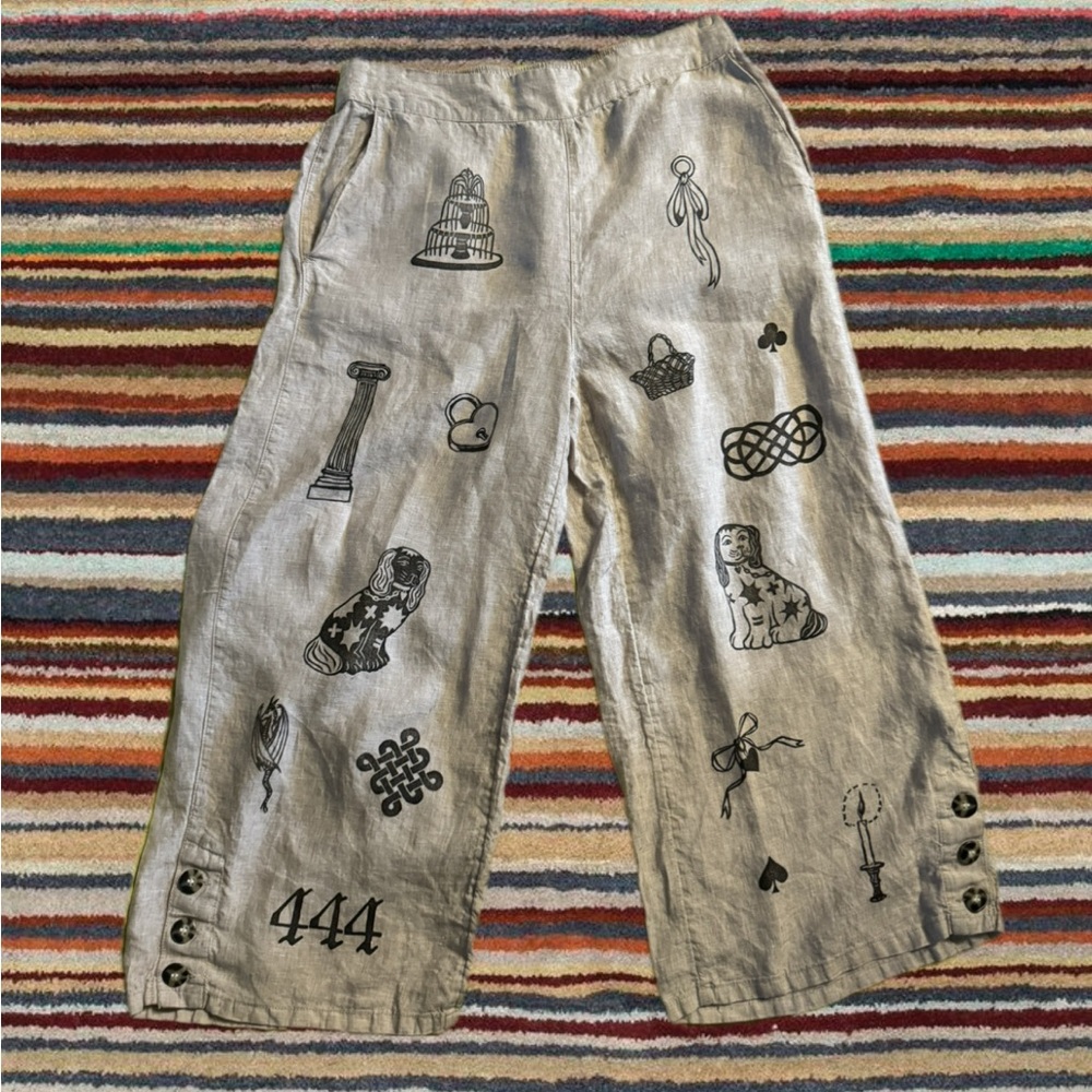 Block printed pre-owned Sigrid Olsen 100% linen pants